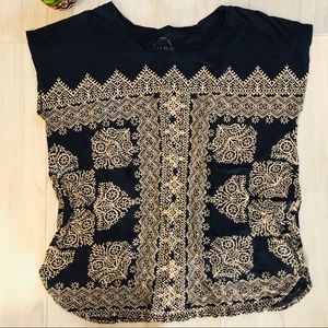 Lucky Brand- Navy & Cream Boho Tee/Top, sz: Lg
